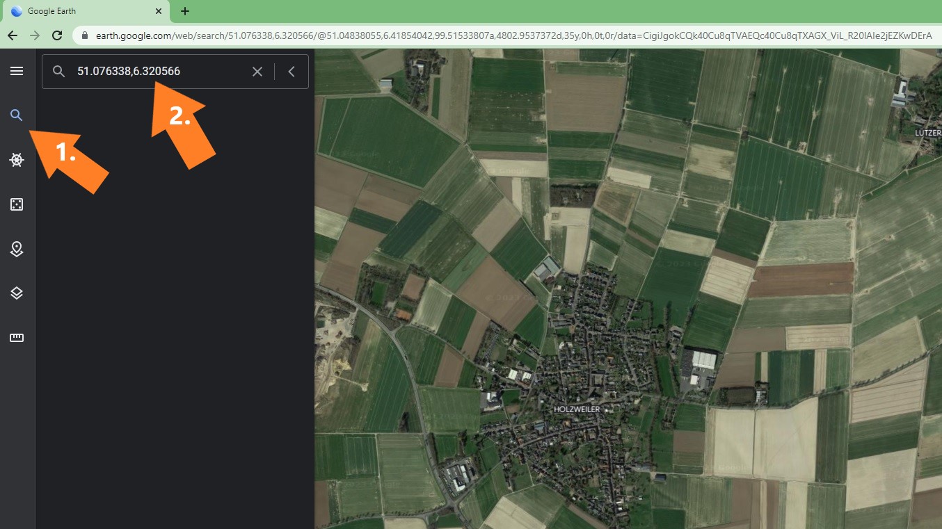 Koordinaten bei Google Earth eingeben