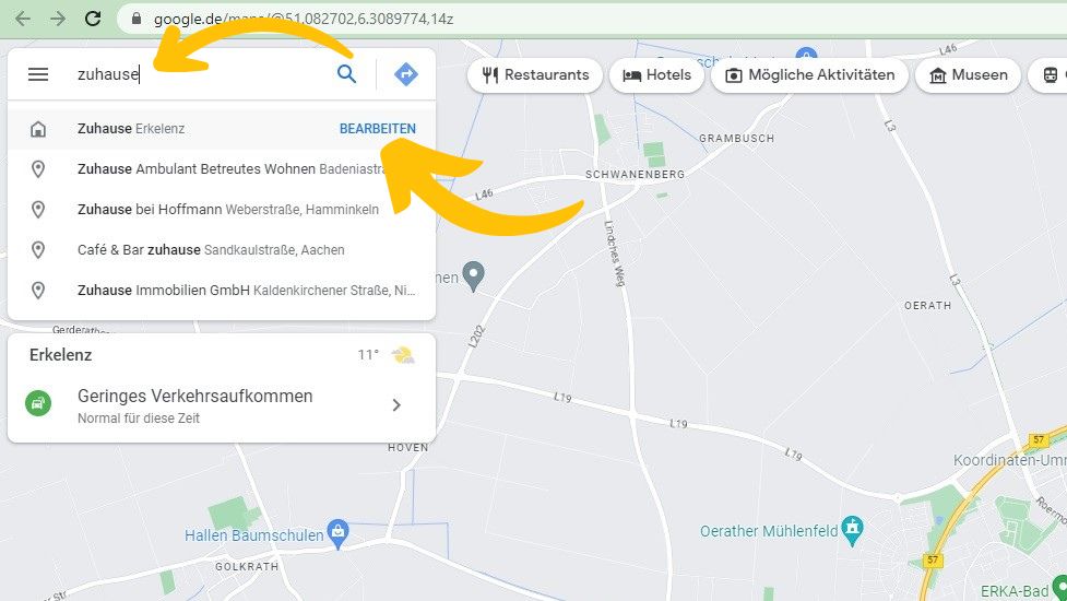 Google Maps Zuhause ändern im Brwoser (Schritt 1)