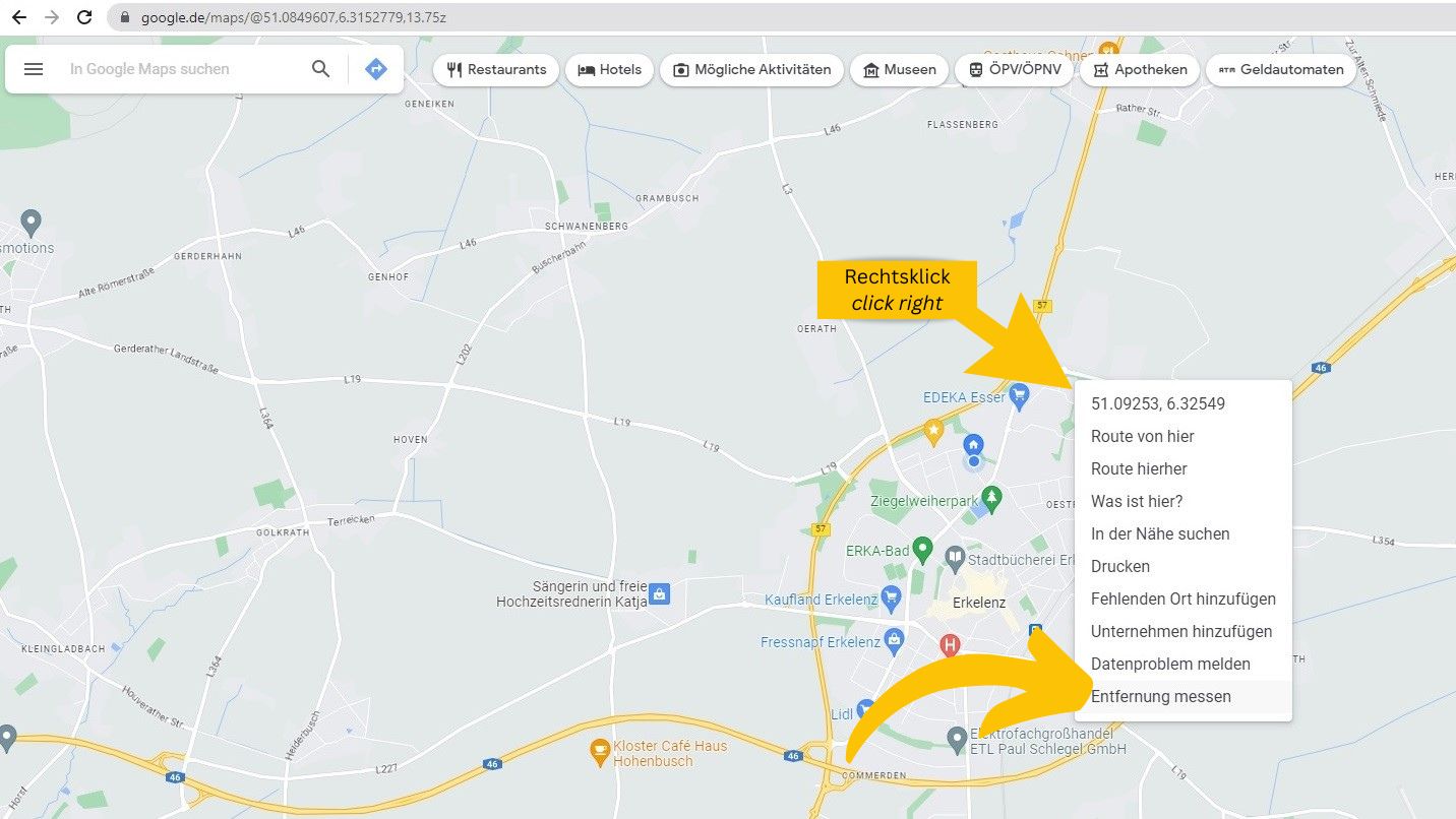 Google Maps Entfernung messen im Brwoser (Schritt 1)