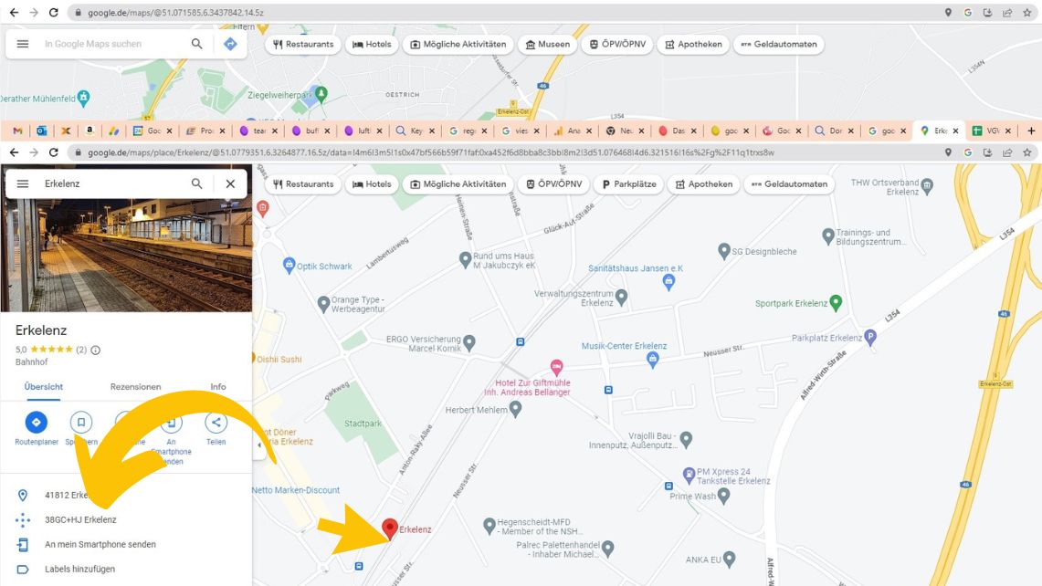 Google Plus Code  bei Google Maps im Browser anzeigen
